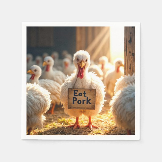 Thanksgiving Turkey With "Eat Pork" Sign Napkin (Front)