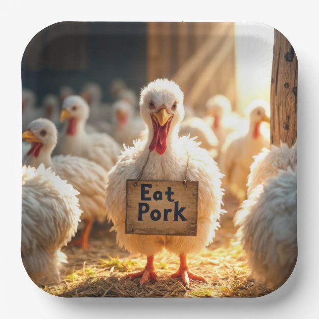 Thanksgiving Turkey With "Eat Pork" Sign Paper Plate (Front)