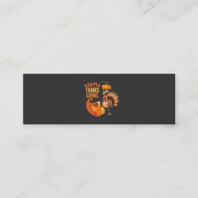 Thanksgiving Turkey with Pumpkin Hat Mini Business Card (Front)