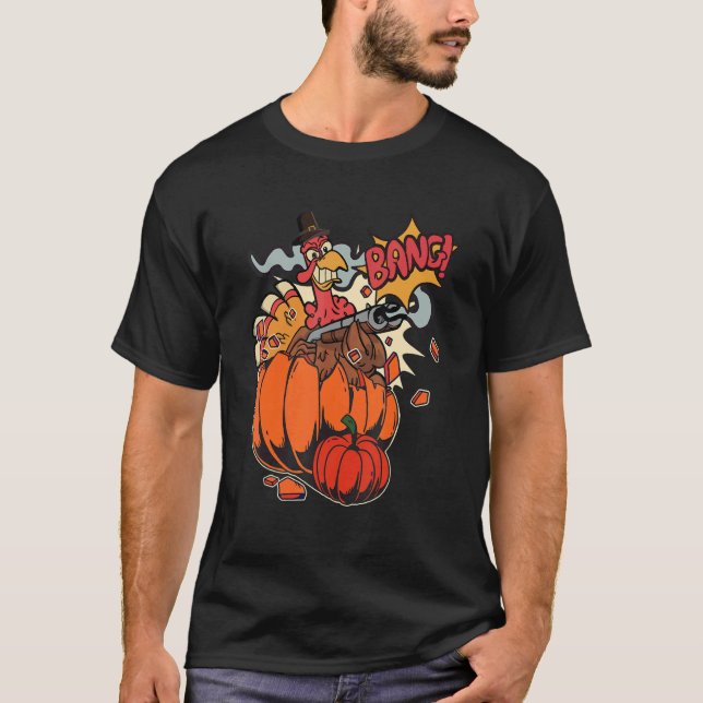 Thanksgiving Turkey with Pumpkin Shotgun 1 T-Shirt (Front)