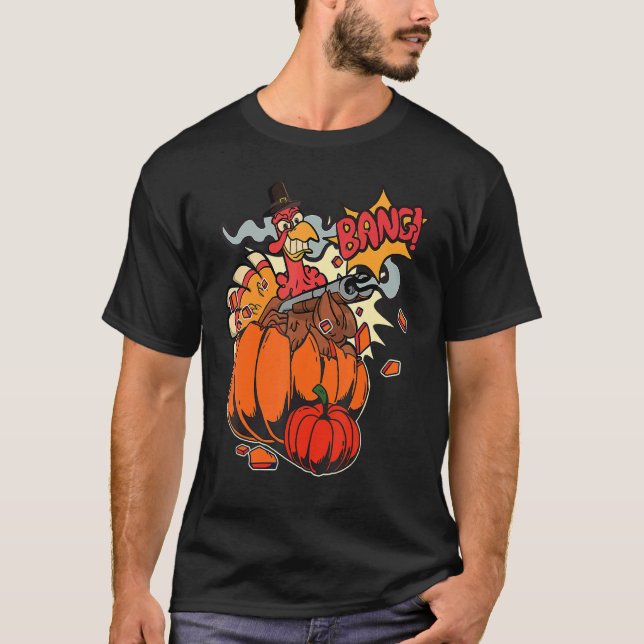Thanksgiving Turkey With Pumpkin Shotgun T-Shirt (Front)