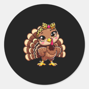 Thanksgiving Turkey Women Girl Leopard Autumn Classic Round Sticker