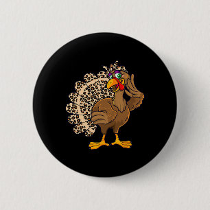 Thanksgiving Turkey Women Girl Leopard Print Autum 2 Inch Round Button