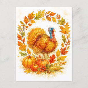 Thanksgiving Turkey Wreath Postcard