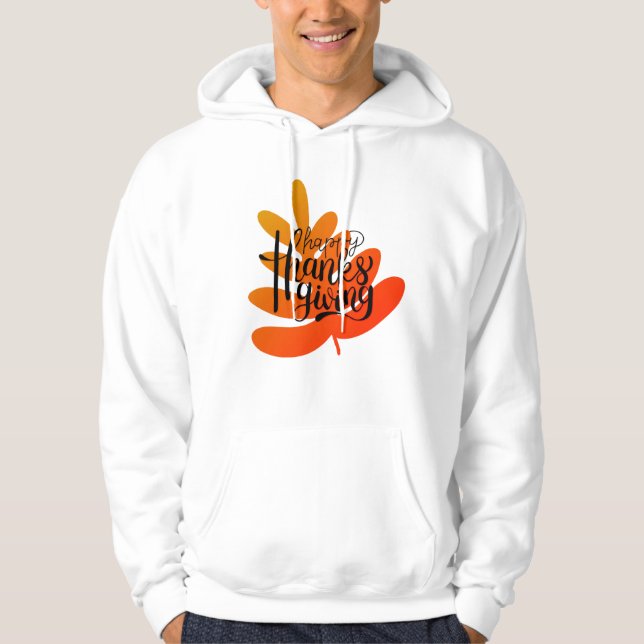 Thanksgiving Typography With Fall Leaf  Hoodie (Front)