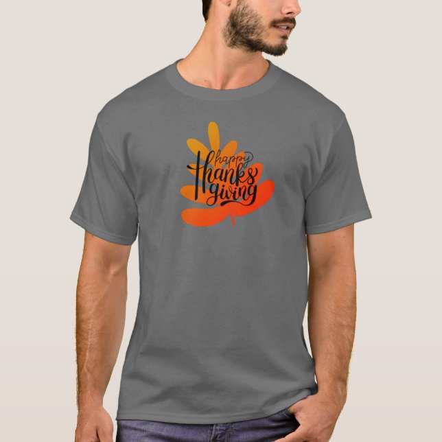 Thanksgiving Typography With fall leaf    T-Shirt (Front)