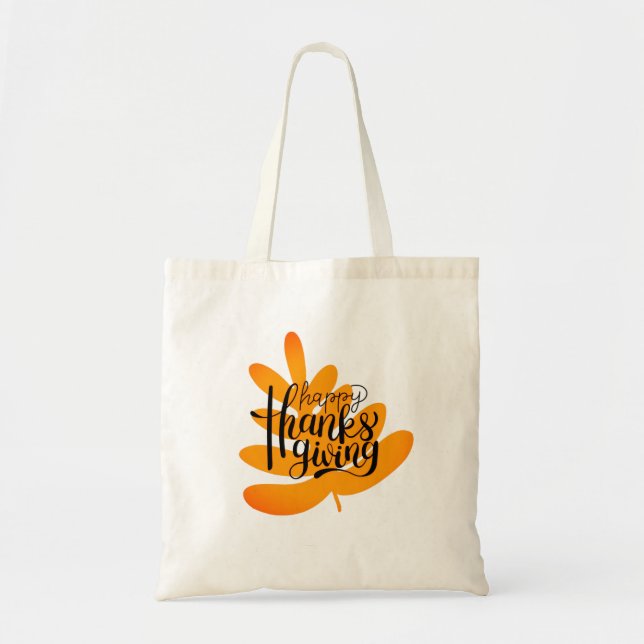 Thanksgiving Typography With Fall Leaf  Tote Bag (Front)