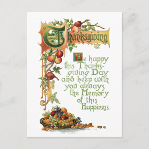 Thanksgiving Verse and Harvest Fruit Holiday Postcard