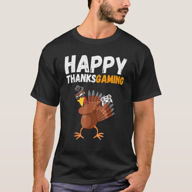 Thanksgiving Video Game Dabbing Turkey Pilgrim Boy T-Shirt (Front)