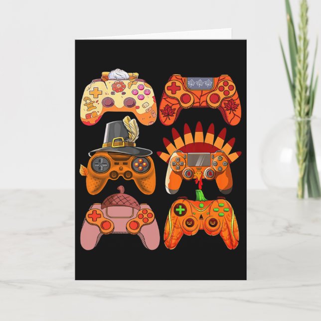 Thanksgiving Video Game Turkey Controllers Fall Ga Card (Front)