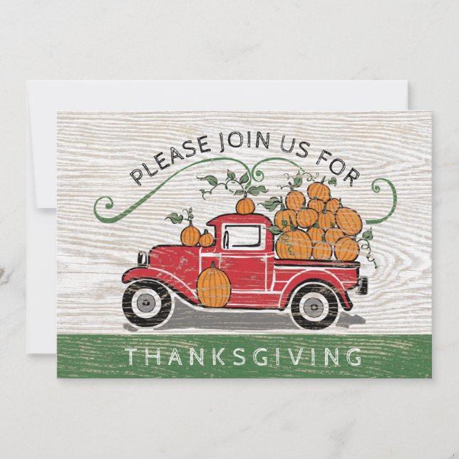 Thanksgiving Vintage Pickup Truck Pumpkins Holiday Invitation (Front)