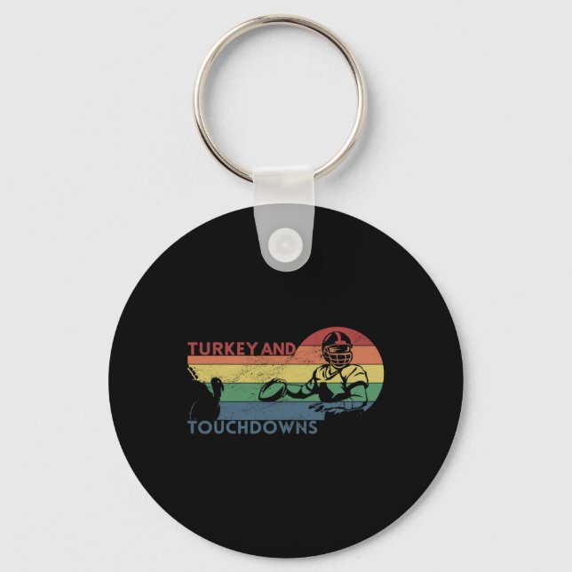 Thanksgiving Vintage Retro Turkey and Touchdowns F Keychain (Front)
