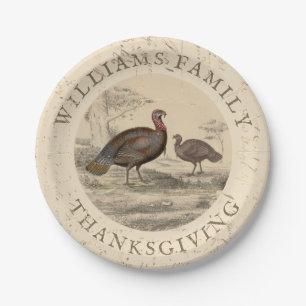 Thanksgiving Vintage Turkey Day Family Name Paper Plate