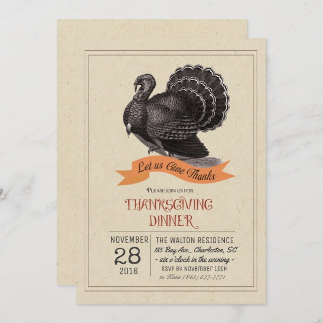 Thanksgiving Vintage Turkey Invitation (Front/Back)