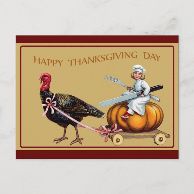 Thanksgiving Vintage Turkey Pumpkin Postcard (Front)