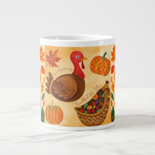 Thanksgiving, Vintage Turkey,Thankful for You Large Coffee Mug