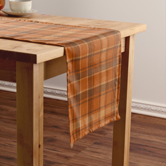 Thanksgiving Warm Plaid Rich Orange Brown Beige  Short Table Runner (In Situ)