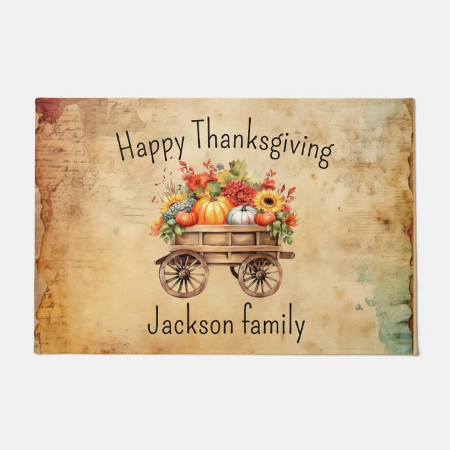 Thanksgiving Warm Welcome - Personalized Door mat (Front)