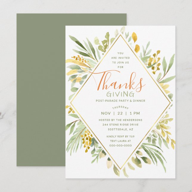Thanksgiving Watercolor Elegant Greenery Invitation (Front/Back)