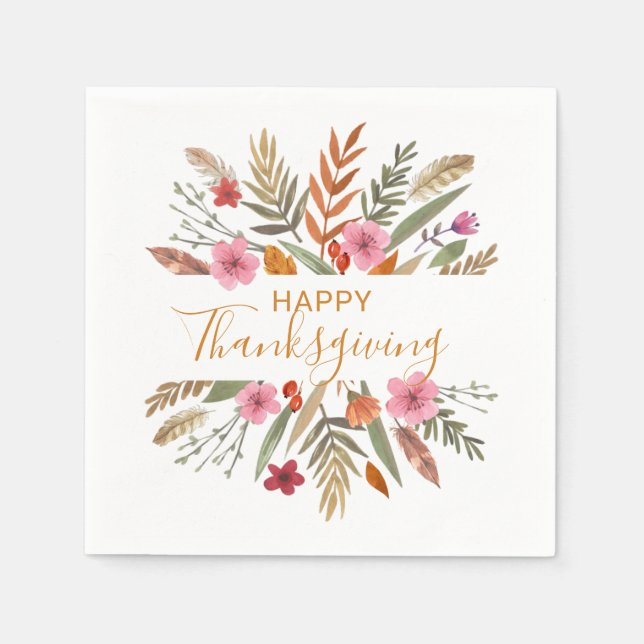 THANKSGIVING WATERCOLOR FALL FOLIAGE PAPER NAPKINS (Front)