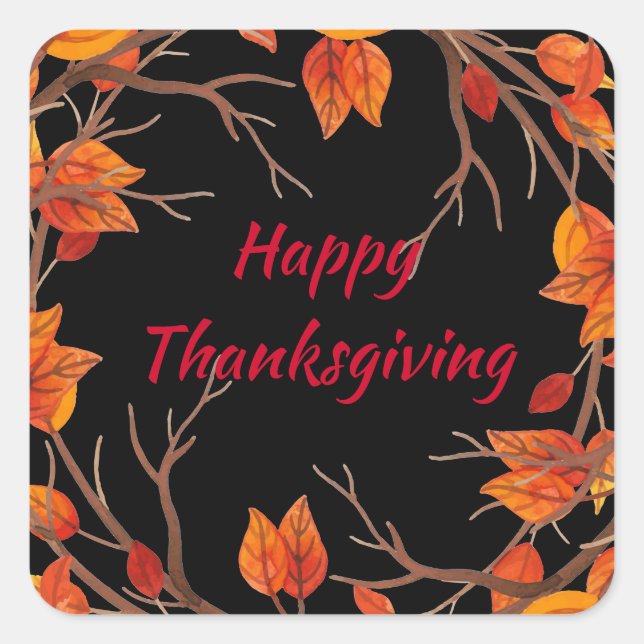 Thanksgiving Watercolor Fall Leaves Square Sticker (Front)