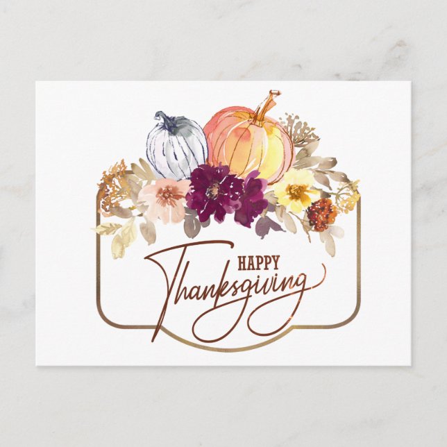 Thanksgiving Watercolor Floral Inspirational Postcard (Front)