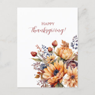 Thanksgiving-Watercolor Flowers- Postcard