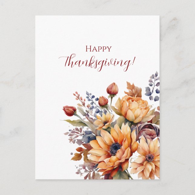 Thanksgiving-Watercolor Flowers- Postcard (Front)
