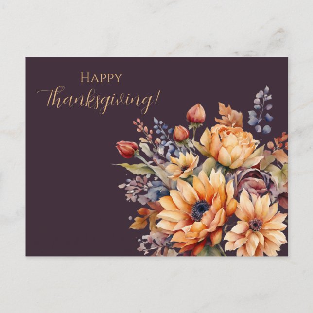 Thanksgiving-Watercolor Flowers- Postcard (Front)