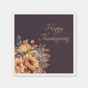 Thanksgiving-Watercolor Flowers-Purple- Napkin