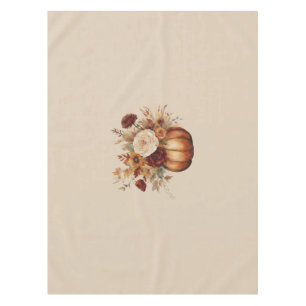 Thanksgiving-Watercolor Pumpkin and Flowers- Tablecloth
