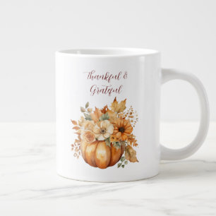 Thanksgiving-Watercolor Pumpkin Floral Design- Large Coffee Mug