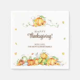 Thanksgiving Watercolor Pumpkin Vines Party Napkin