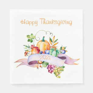 Thanksgiving Watercolor Pumpkins and Fruits Napkin