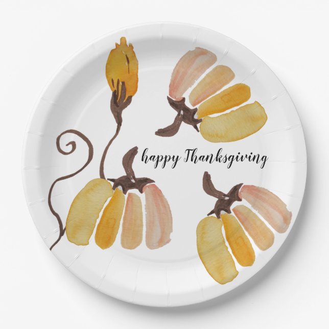 Thanksgiving Watercolor Pumpkins Paper Plate (Front)