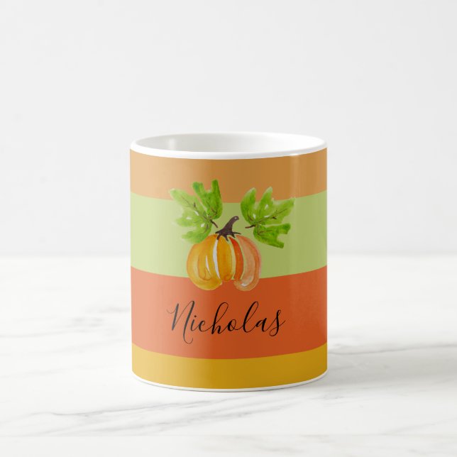 Thanksgiving Watercolor Pumpkins Personalized Coffee Mug (Center)