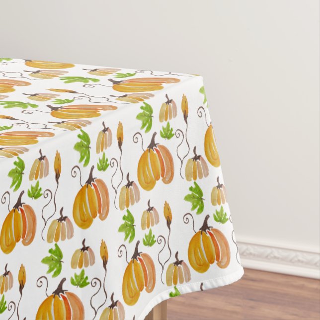 Thanksgiving Watercolor Pumpkins Tablecloth (In Situ)