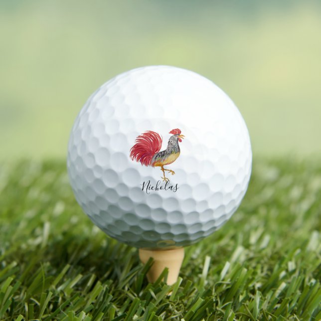 Thanksgiving Watercolor Rooster Personalized Golf Balls (Insitu Tee)