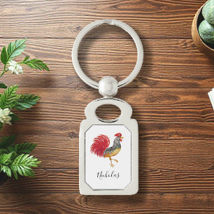 Thanksgiving Watercolor Rooster Personalized Keychain