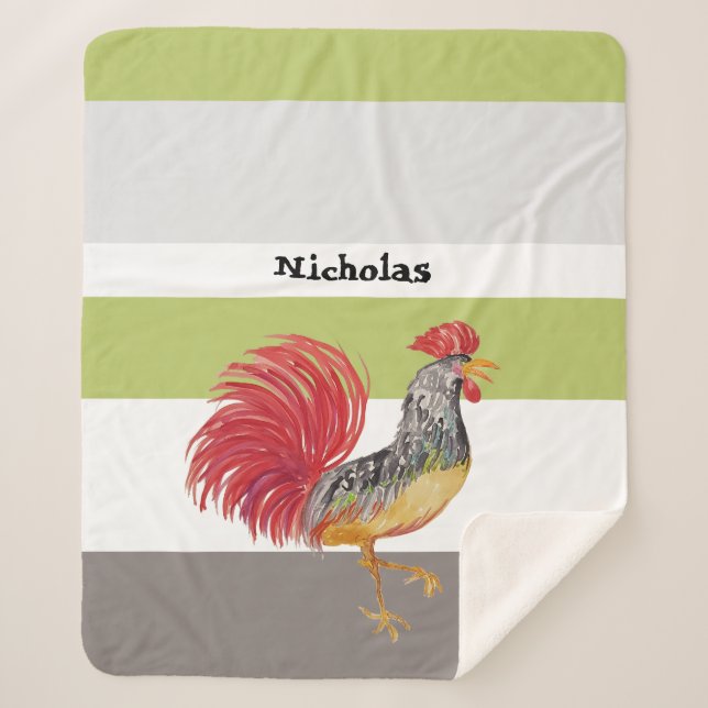 Thanksgiving Watercolor Rooster Personalized Sherpa Blanket (Front)