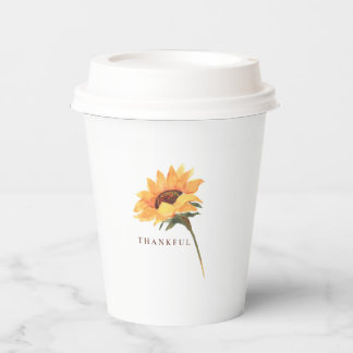 Thanksgiving Watercolor Sunflower Thankful Paper Cups