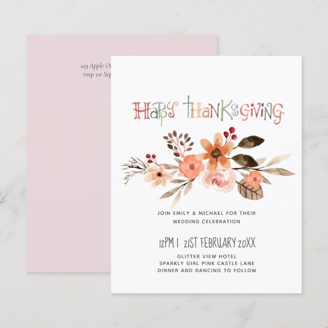 Thanksgiving Wedding Invitations Dusty Blue Orange (Front/Back)