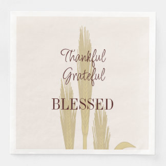 Thanksgiving Wheat Thankful Grateful Blessed   Napkin