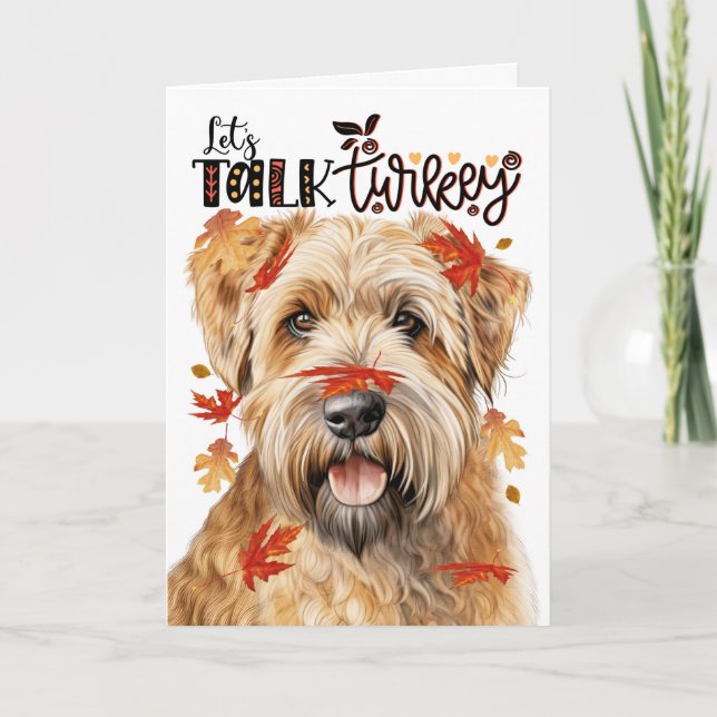 Thanksgiving Wheaten Terrier Dog Let's Talk Turkey Holiday Card (Front)
