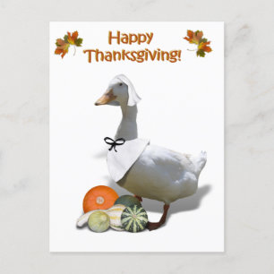 Thanksgiving White Duck Pilgrim Girl Holiday Postcard