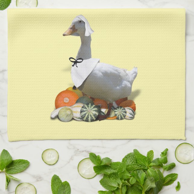Thanksgiving White Duck Pilgrim Kitchen Towel (Folded)