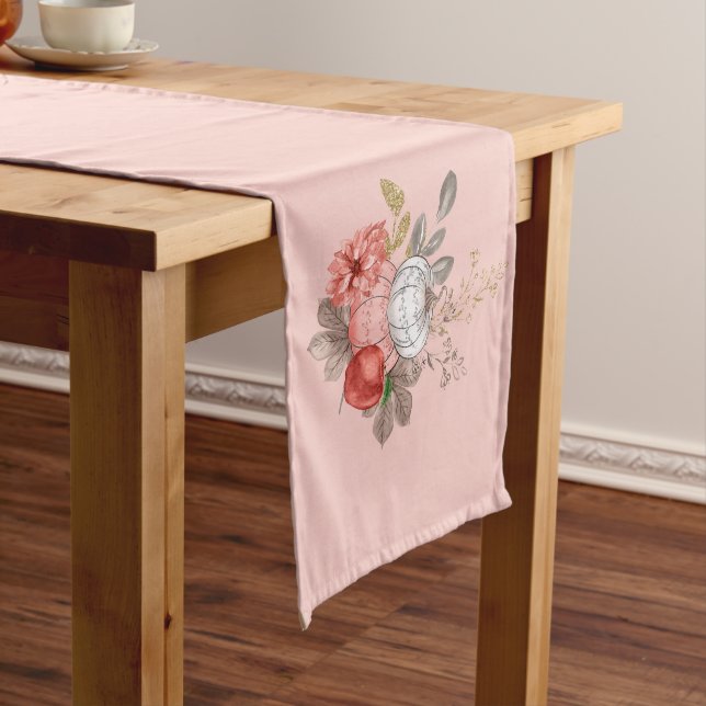 Thanksgiving White Pumpkin and Fall Flowers Short  Long Table Runner (In Situ)