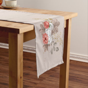 Thanksgiving White Pumpkin and Fall Flowers Short Table Runner