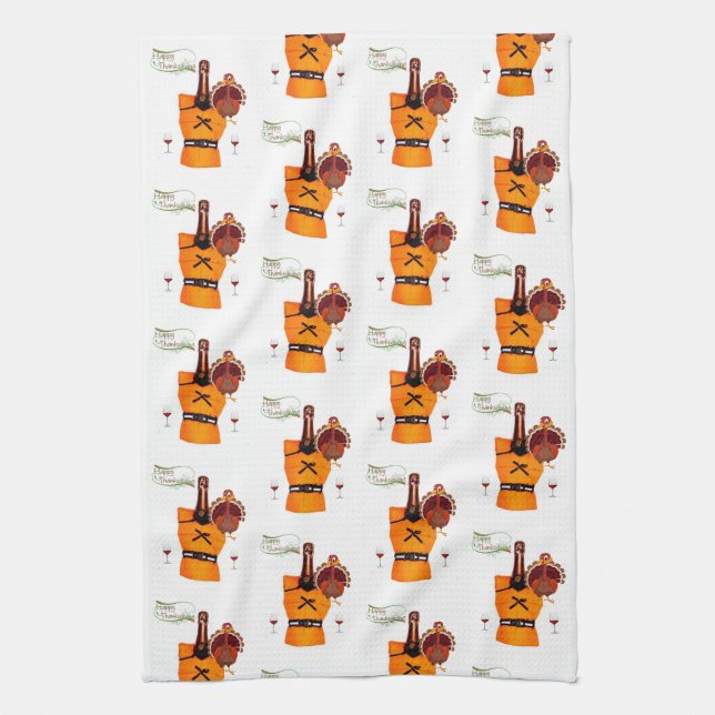 Thanksgiving Wine Kitchen Hand Towel (Vertical)