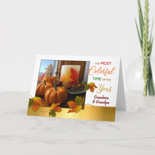 Thanksgiving Wishes for Grandparents Most Colourfu Holiday Card (Front)